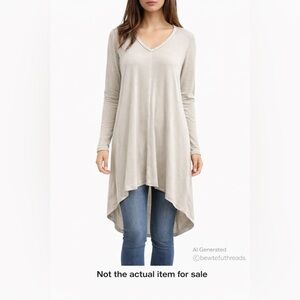 Sandwich M Light Beige High-Low V-Neck Tunic Dress Minimalist
